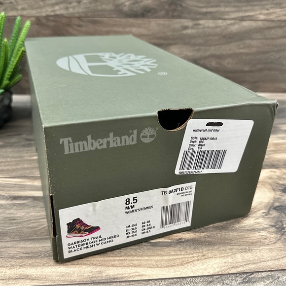 NIB Timberland Garrison Trail Waterproof Mid Hiker Hiking Black Mesh Camo - Picture 16 of 16